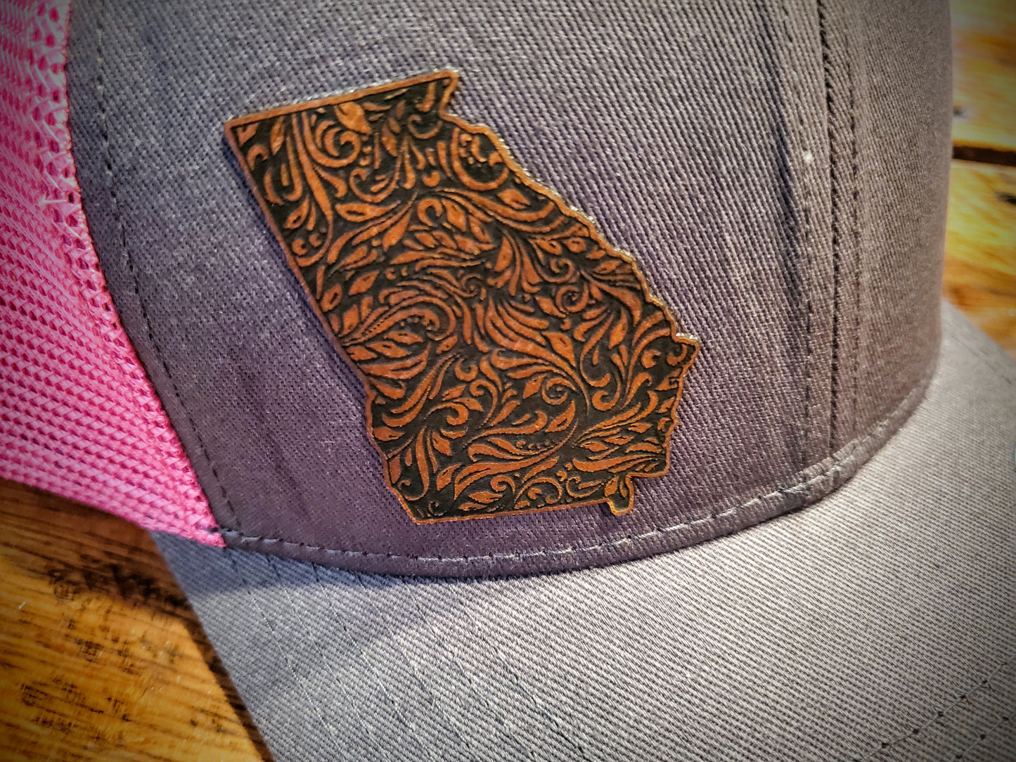 Tooled Floral Georgia State Vintage Leather Patch Hat