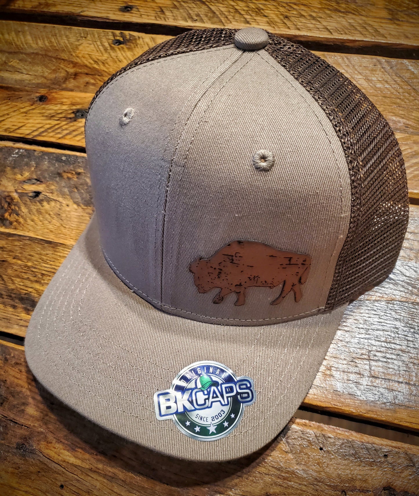 Vintage Leather Buffalo Patch Trucker Hat