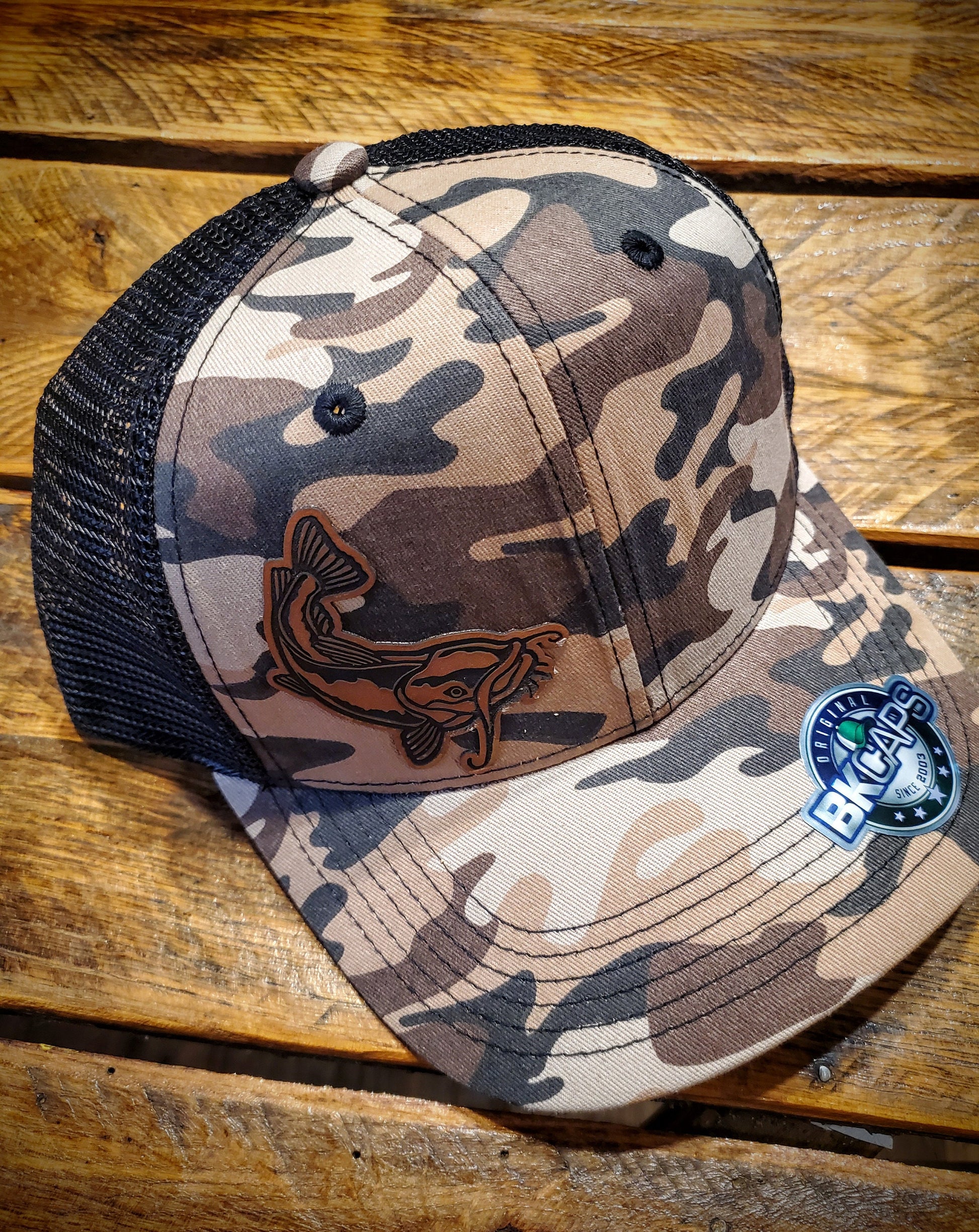 Vintage Leather Catfish Patch Trucker Hat