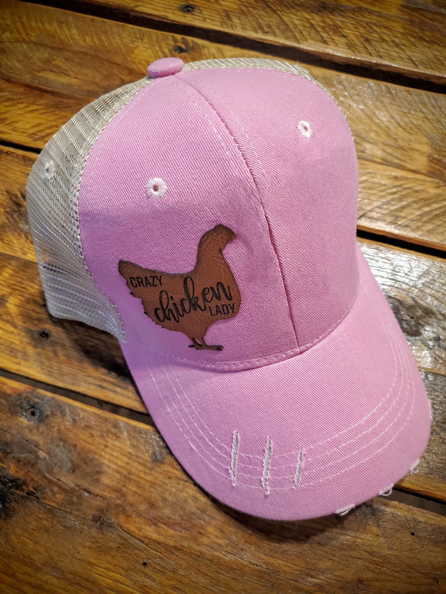 Vintage Leather Crazy Chicken Lady Patch Hat