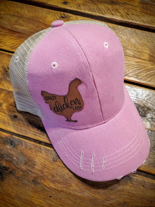 Vintage Leather Crazy Chicken Lady Patch Hat