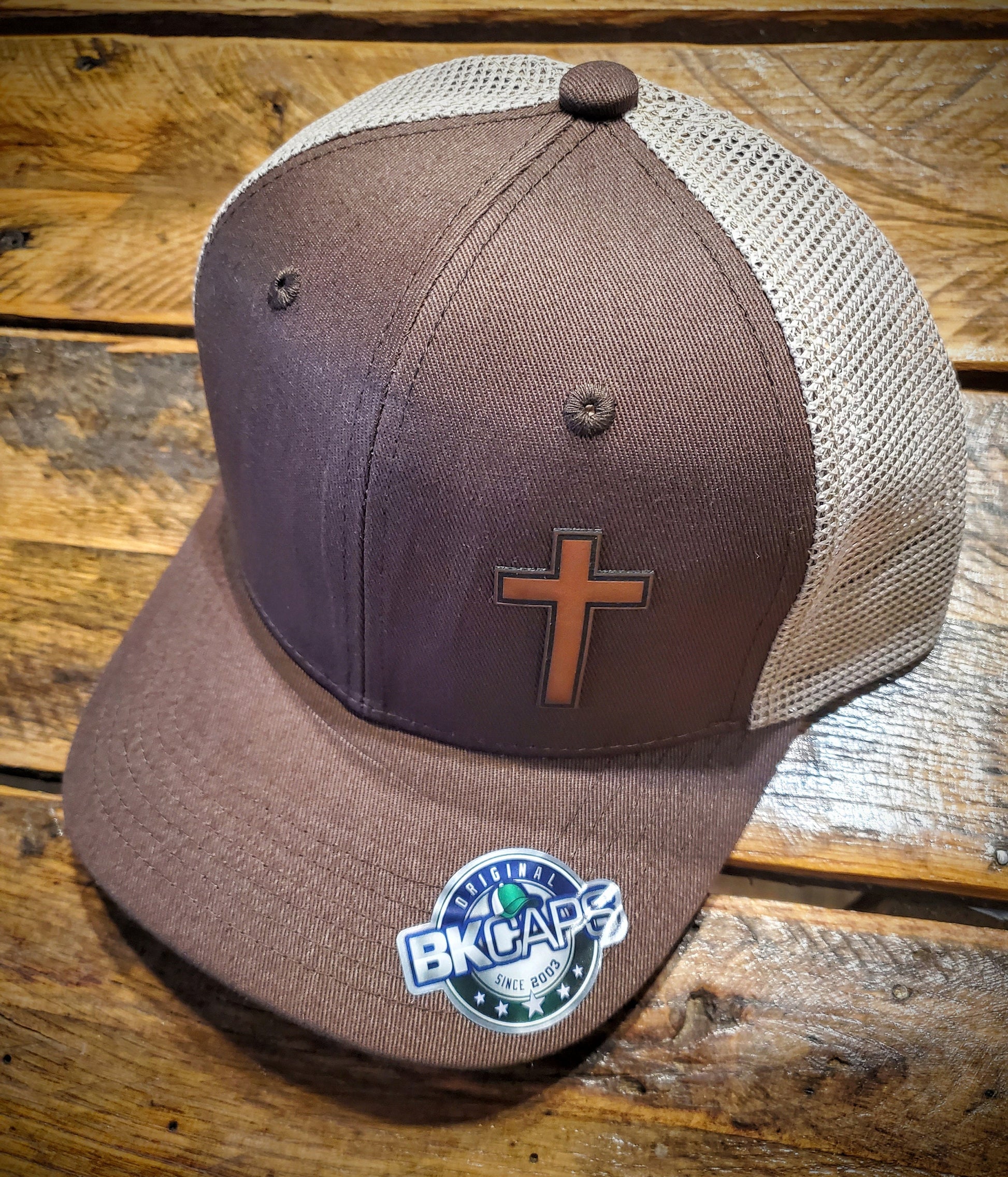 Vintage Leather Cross Patch Trucker Hat