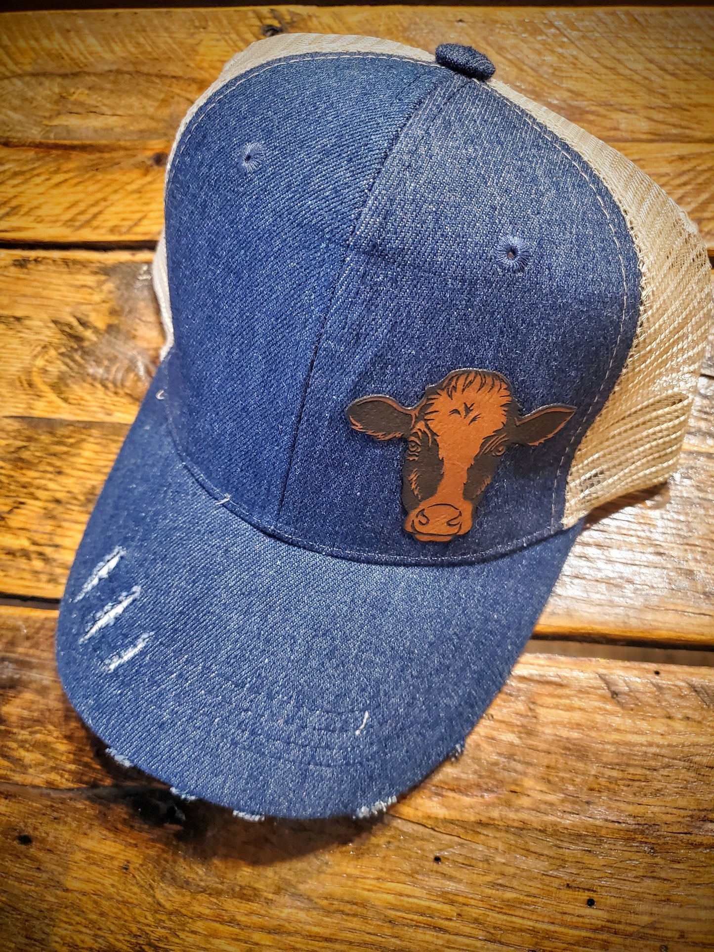 Vintage Leather Cute Cow Patch Hat