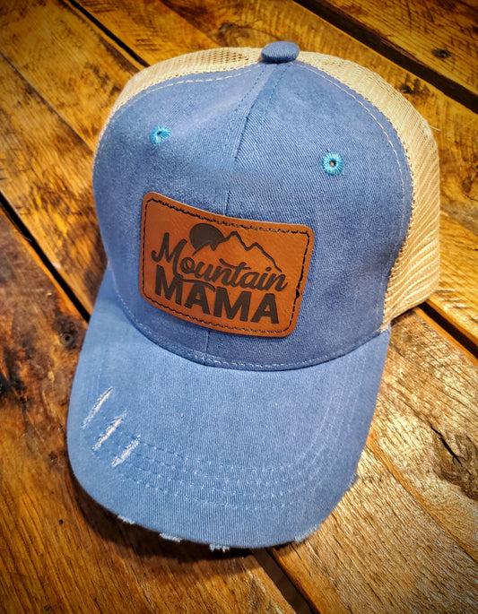 Vintage Leather Mountain Mama Patch Hat