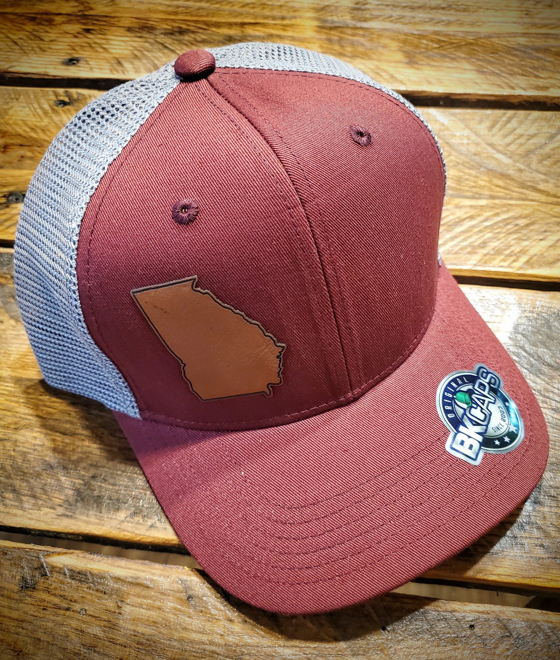 Vintage Leather State Patch Trucker Hat