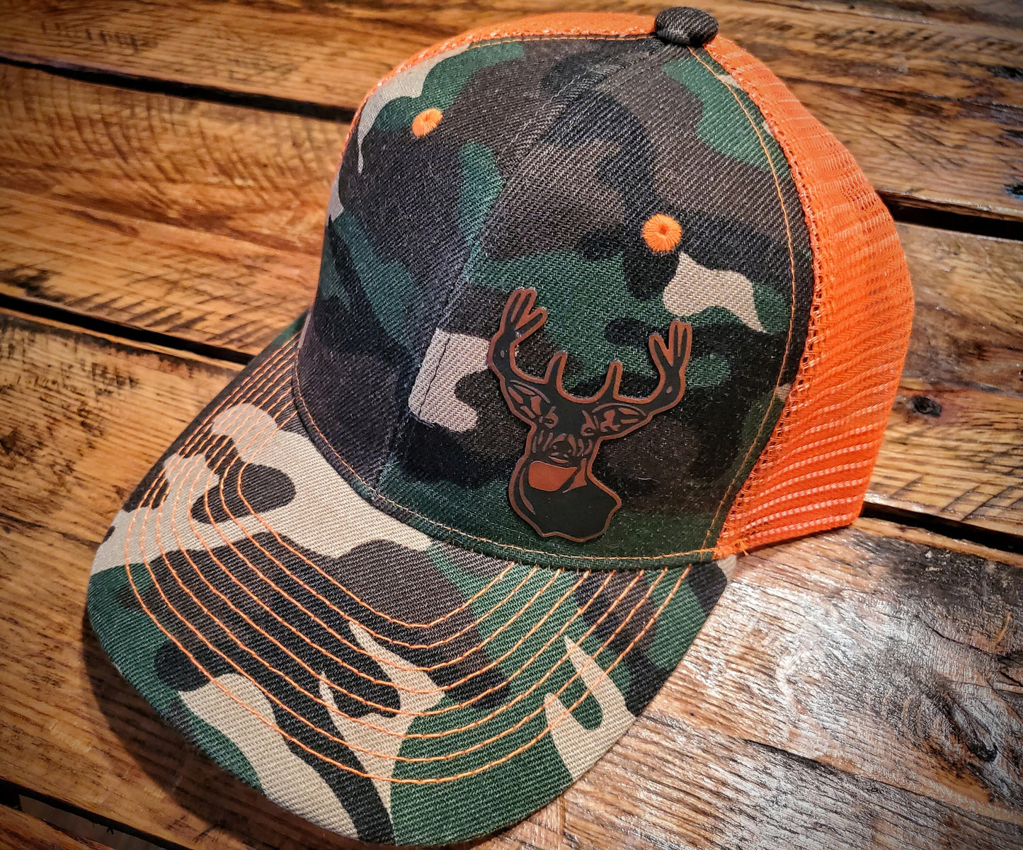 Vintage Leather Trophy Deer Head Patch Hat