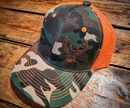 Vintage Leather Trophy Deer Head Patch Hat