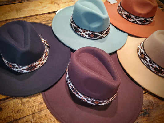 Western Felt Hats with Aztec Hatband - Several Great Colors Available!