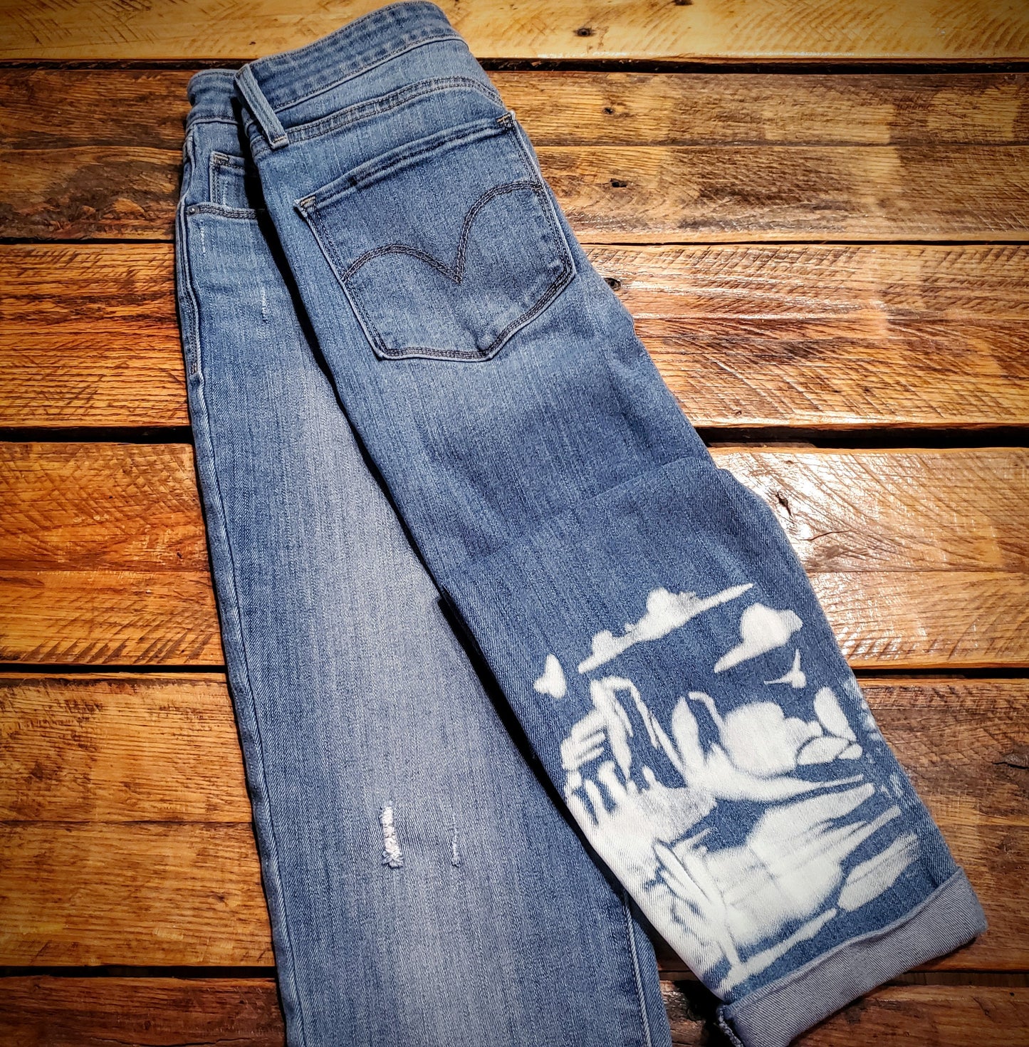 Hand Distressed Denim Levi Jean Capris - Women's Size 5