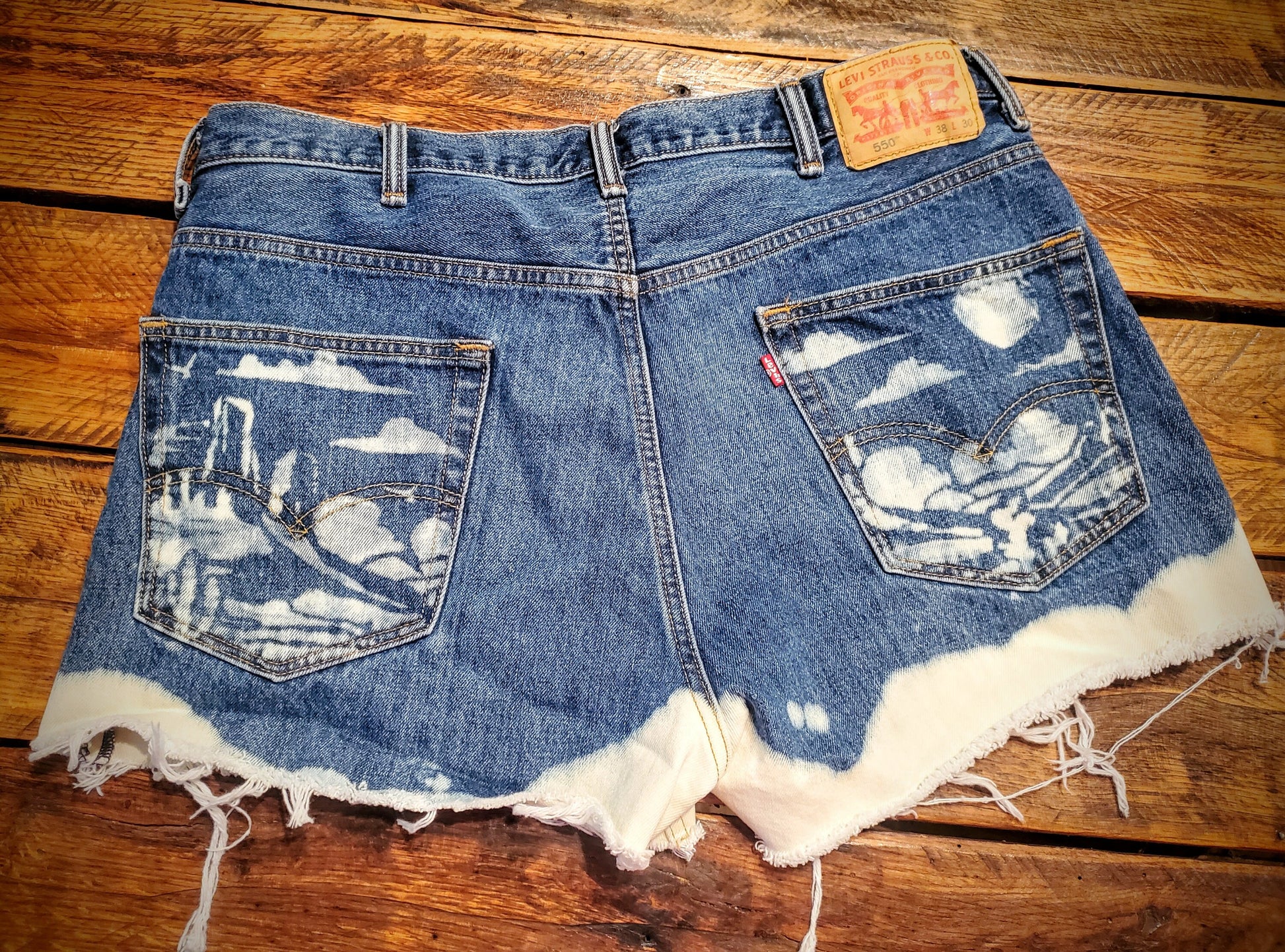 Hand Distressed Denim Levi Shorts - Size 38 Waist