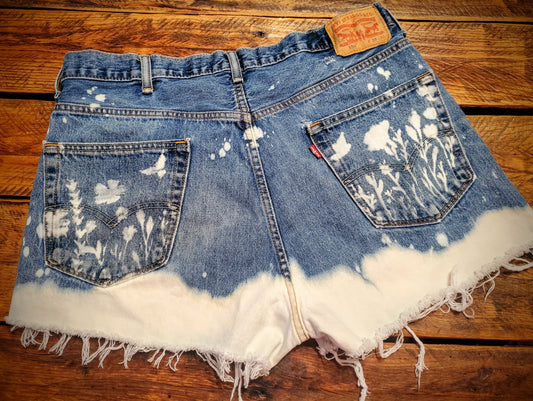 Hand Distressed Denim Levi Shorts - Size 38 Waist