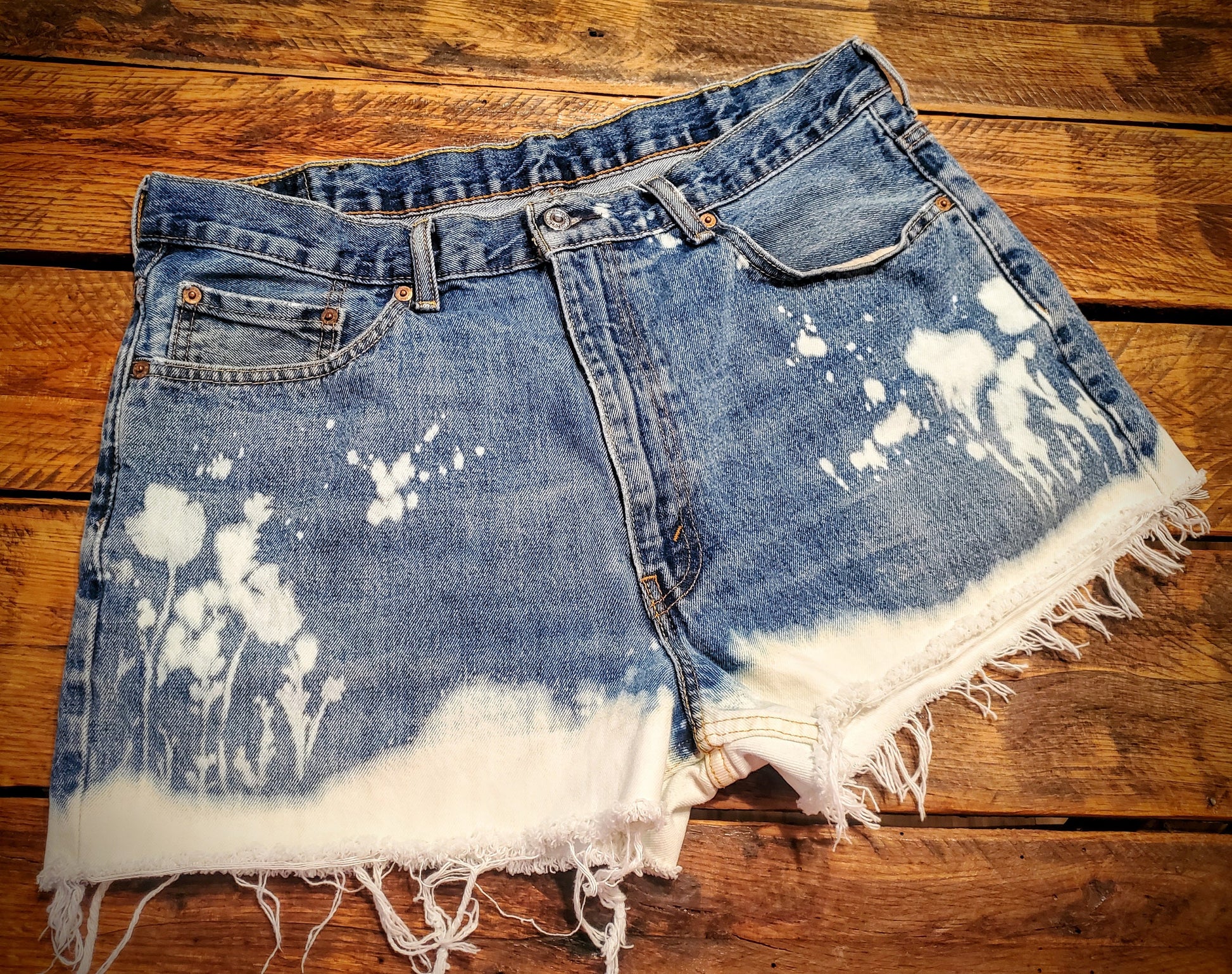 Hand Distressed Denim Levi Shorts - Size 38 Waist