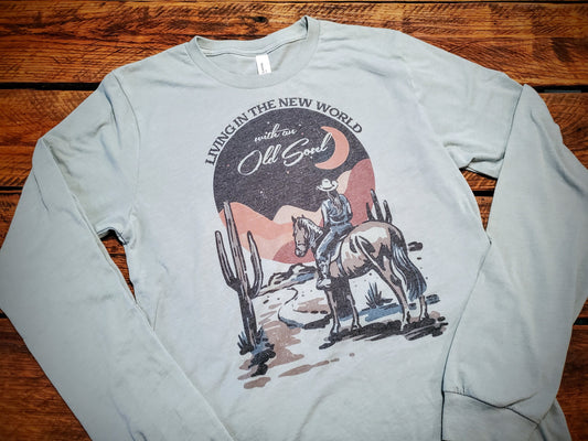 Living in the New World with an Old Soul - Premium Extra Soft Vintage Western Long Sleeve Tee