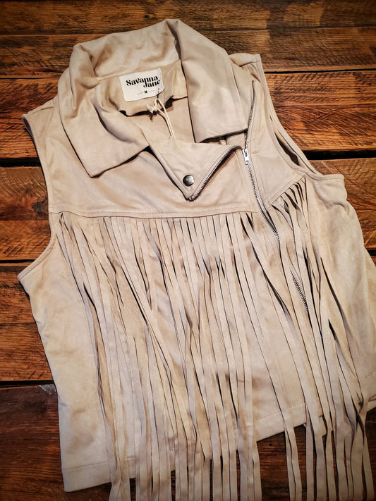 Western Suede Leather Fringe Vest