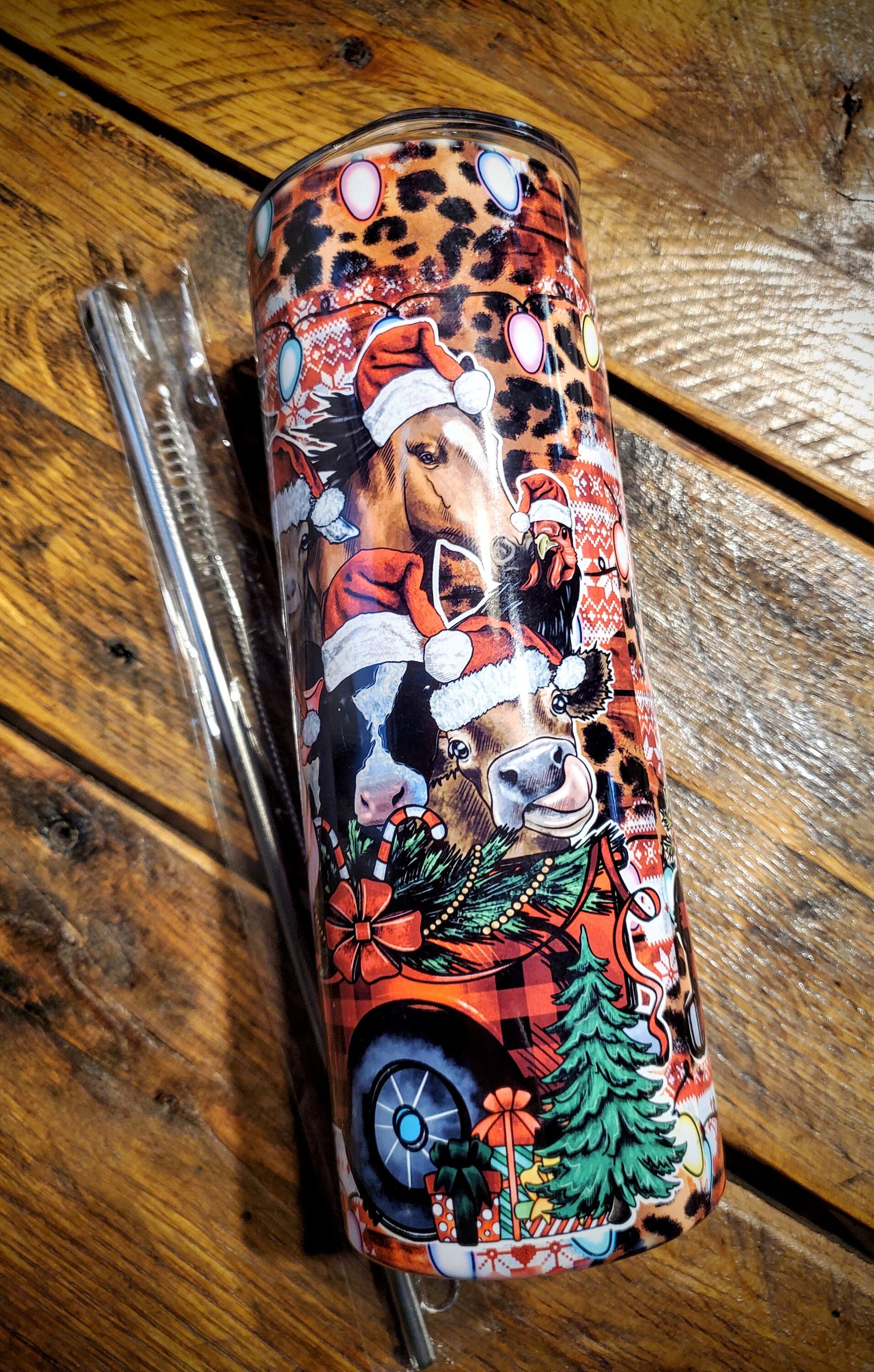 Christmas Farm Animals - Country Western Funny Printed Stainless Steel Tumblers - Pick Your Size - Sippy, 15 oz, 20 oz, 30 oz