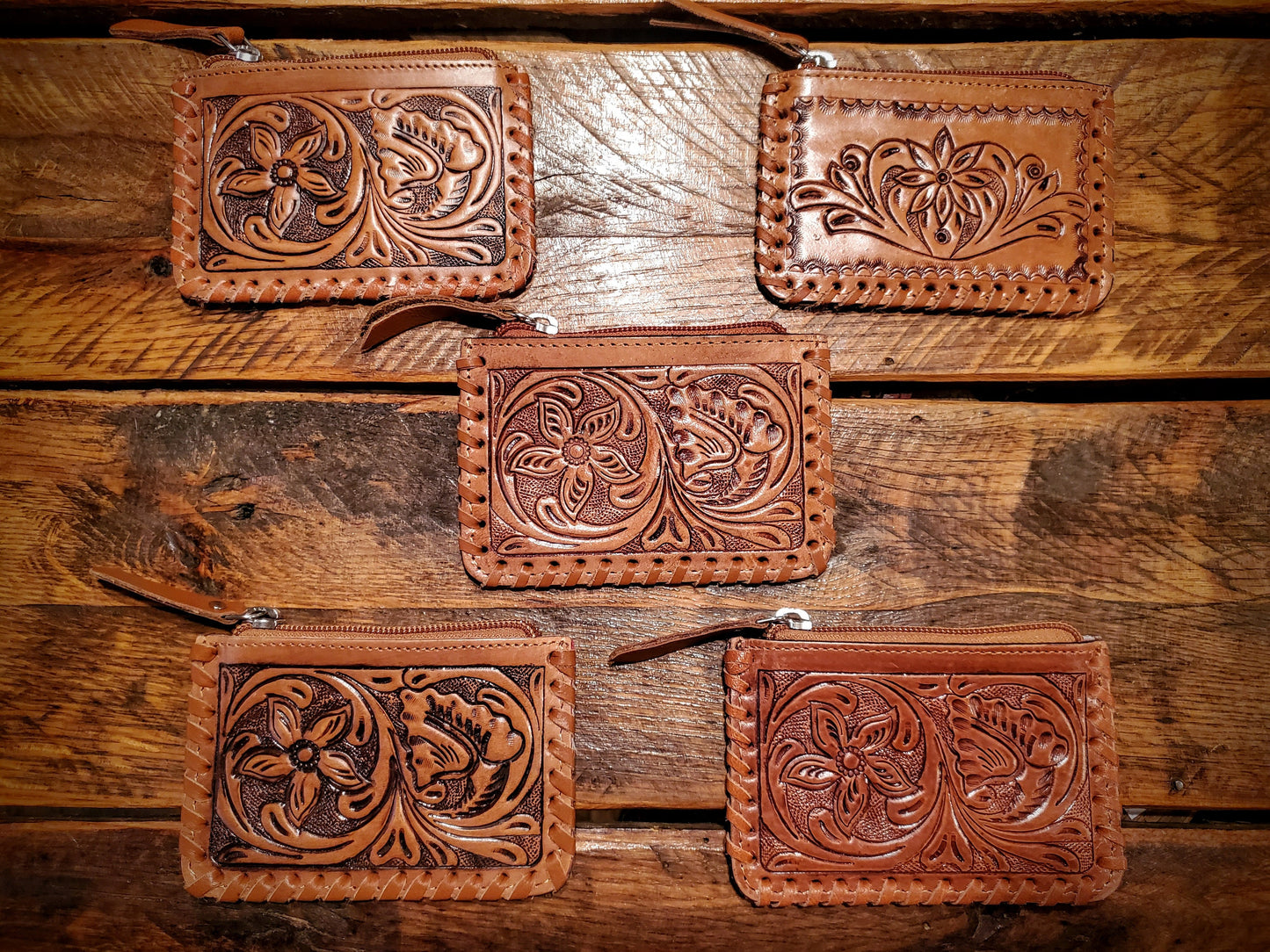 Genuine Tooled Leather & Cowhide Coin Purses / Pouches / Wallets