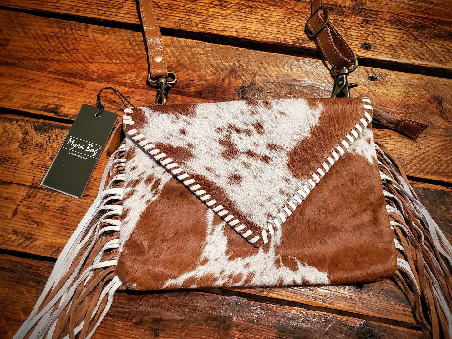 Genuine Western Cowhide & Leather Fringe Crossbody Purse