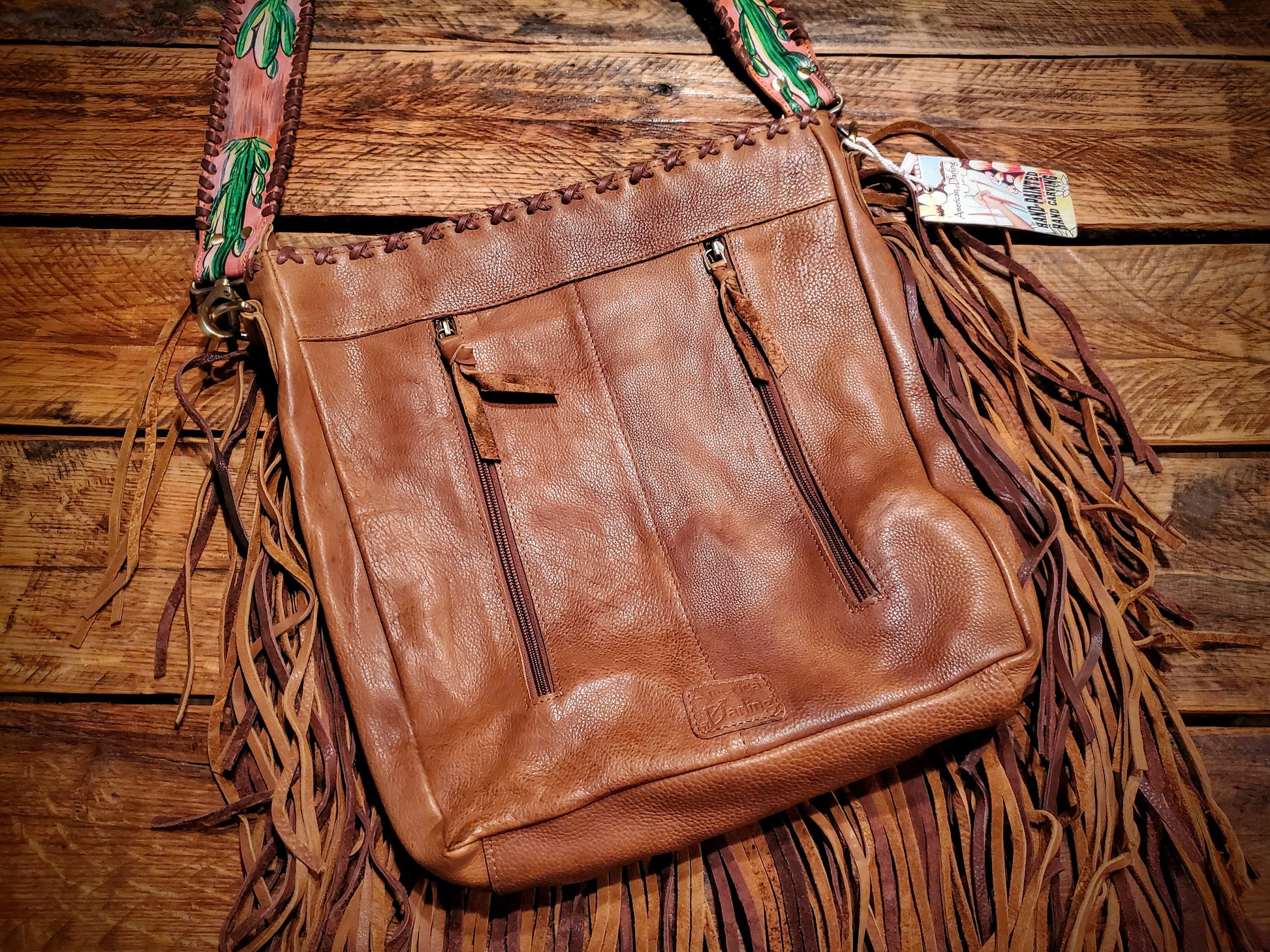 Genuine Western Hand Painted Leather Fringe Crossbody Purse