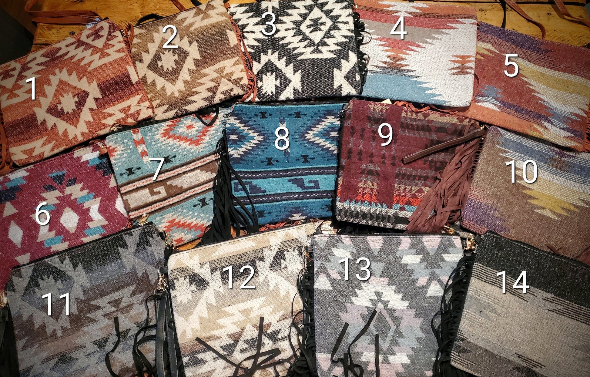 Western Fringe Pendleton Wool Style Aztec Southwestern Crossbody Purses