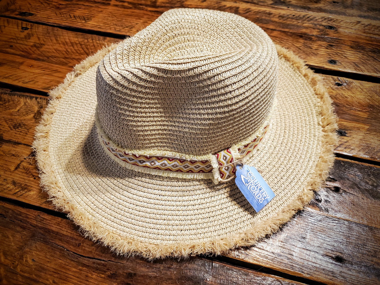 Distressed Western Aztec Straw Sun Hat