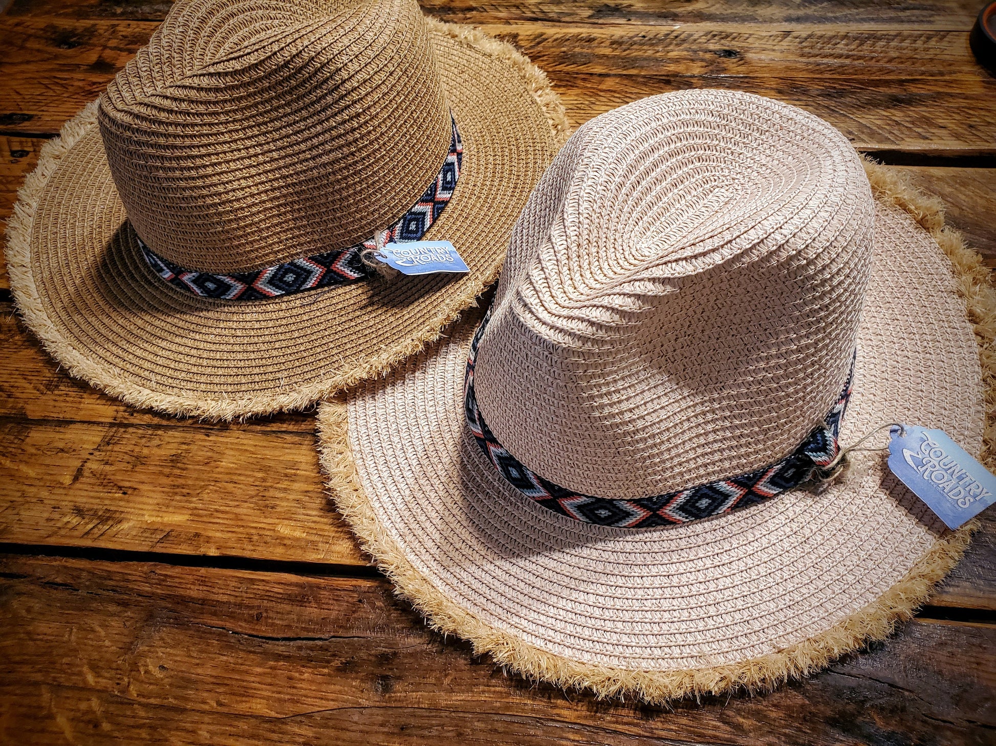 Western Aztec Distressed Straw Sun Hats