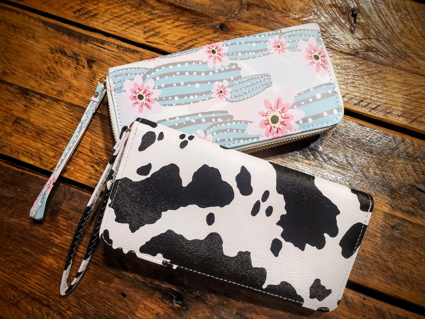 Western Printed Leather Wristlet Clutch Wallets