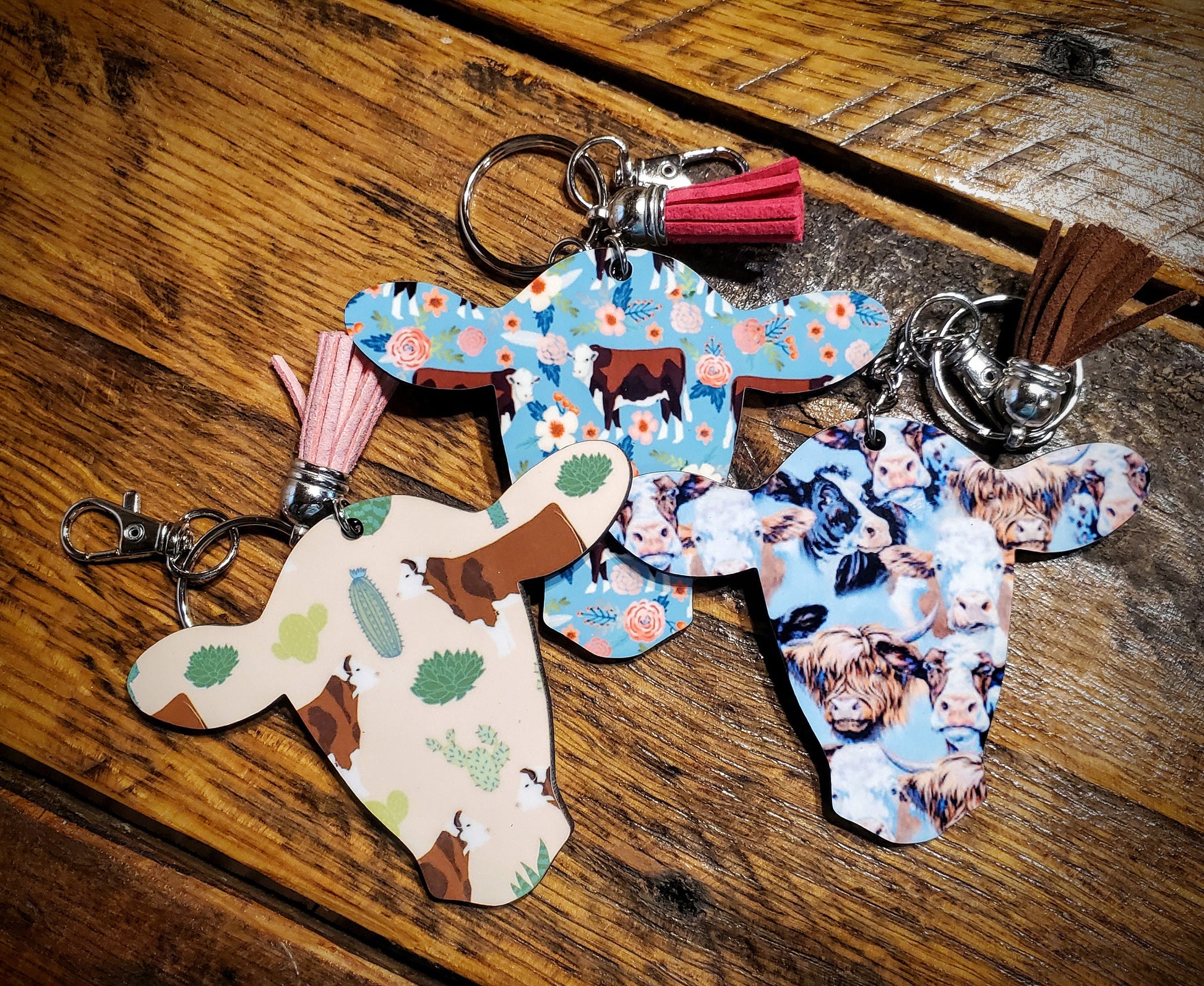 Cow Heads - Handmade Western Printed Wood Key Chains - Pick Your Style!