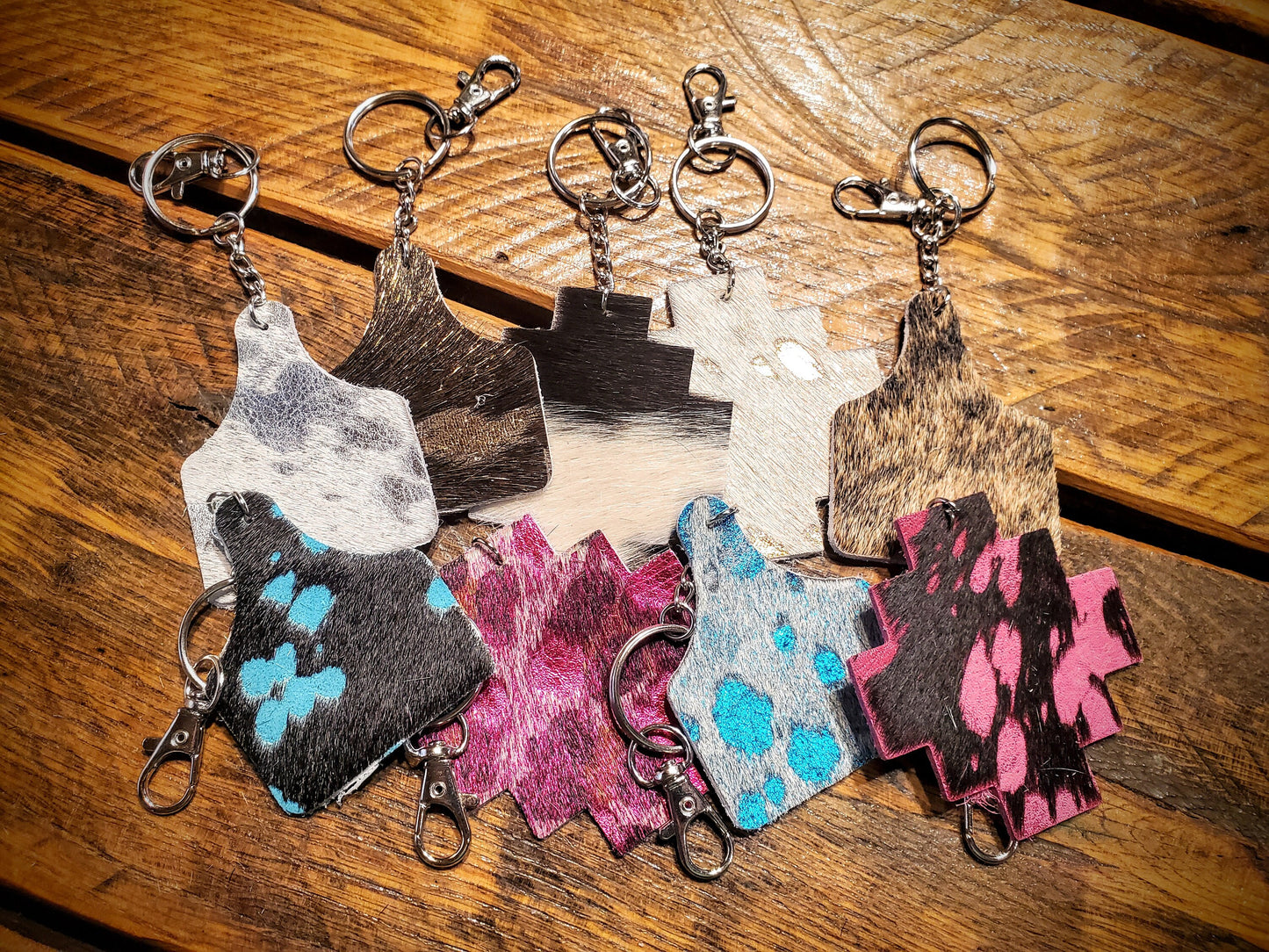 Cow Tags - Handmade Genuine Cowhide Keychains - Customize It!