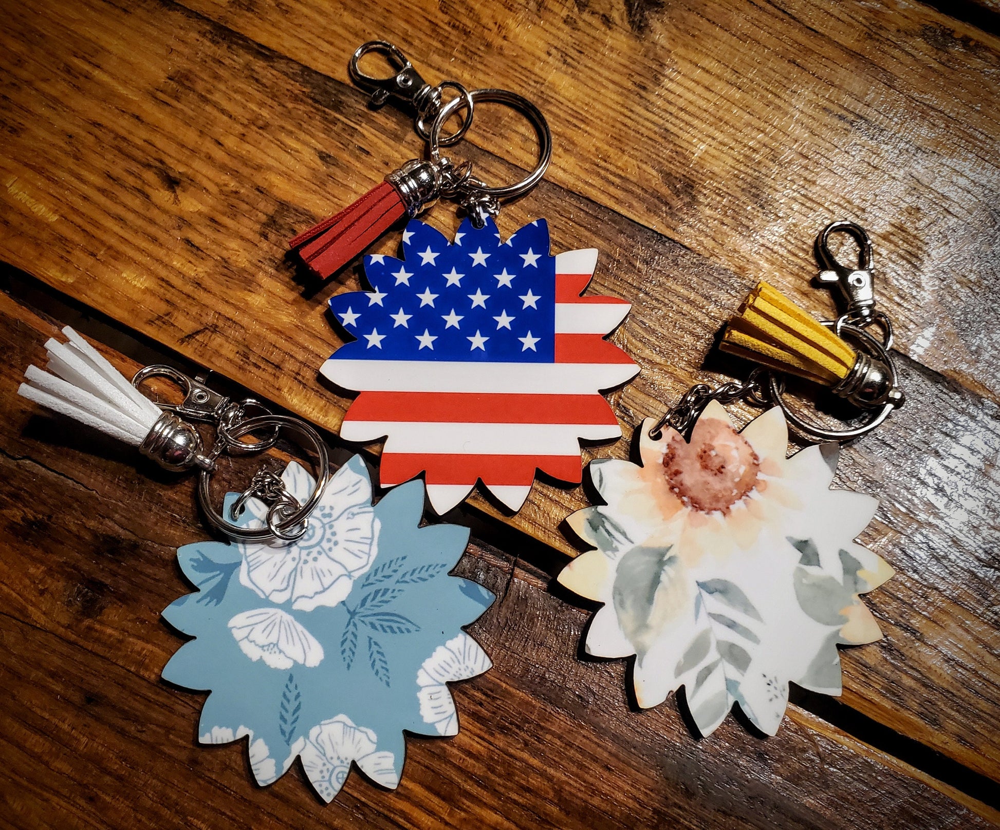 Flowers - Handmade Western Printed Wood Key Chains - Pick Your Style!