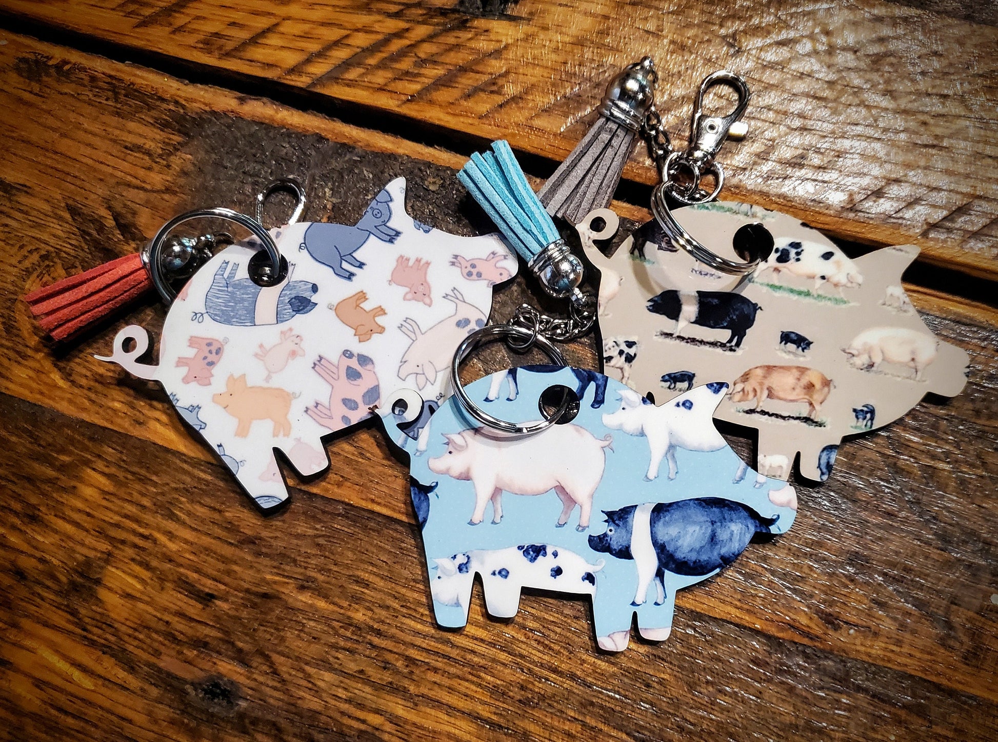 Pigs - Handmade Western Printed Wood Key Chains - Pick Your Style!