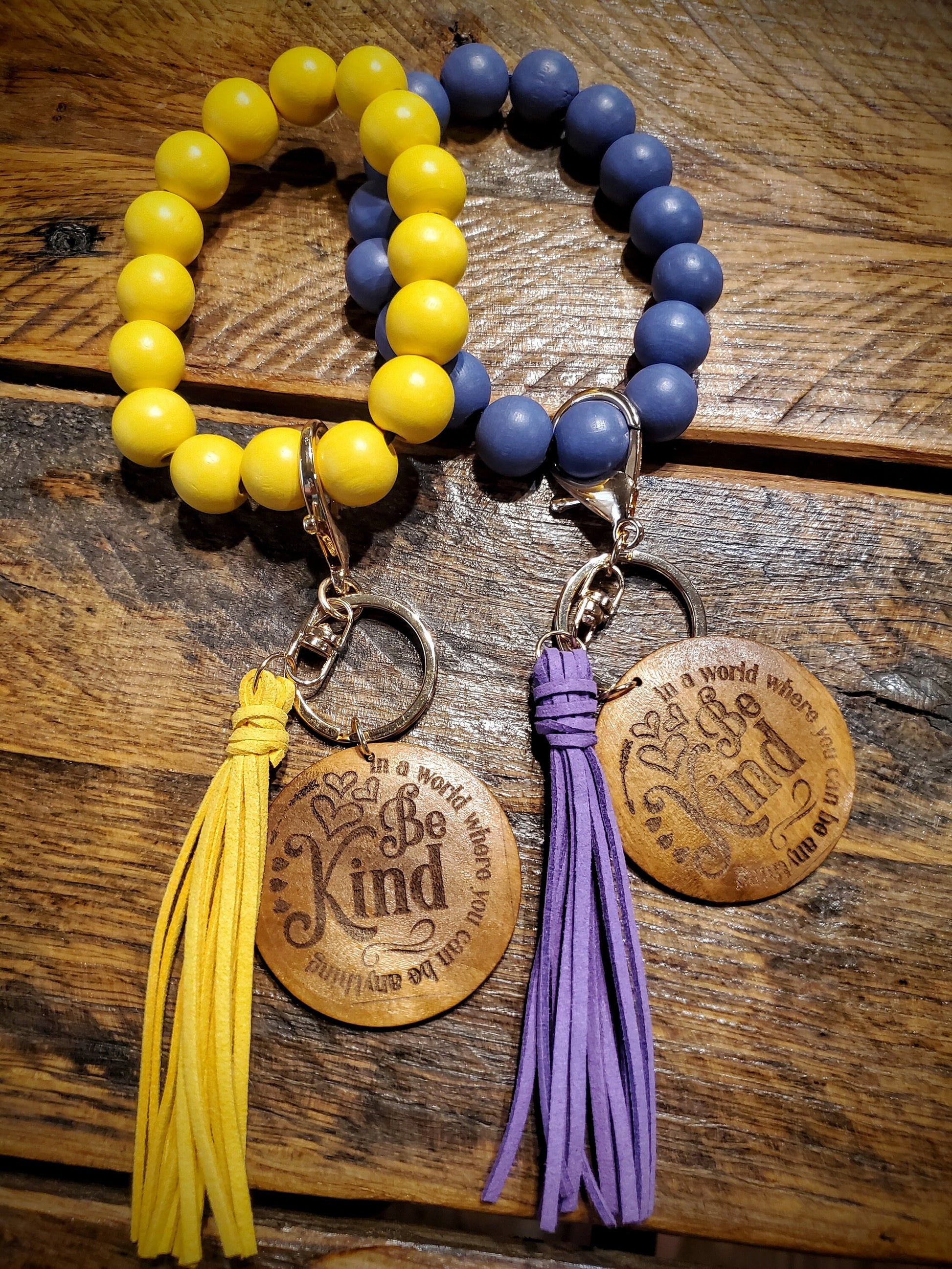 Be Kind - Handmade Wood Engraved Stretchy Wristlet Keychains - Great Cheap Christmas Stocking Stuffers & Gifts!