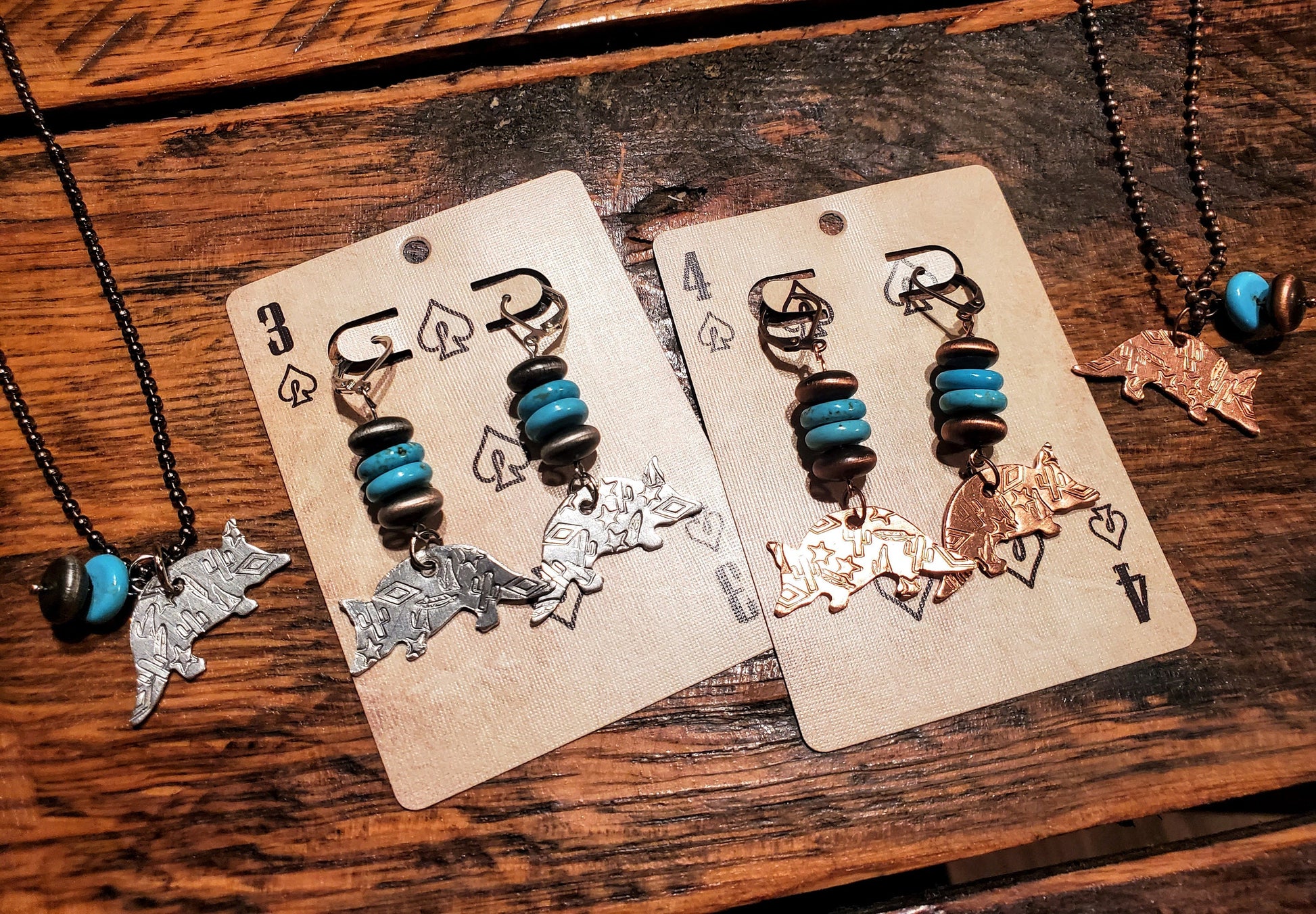 Handmade Western Stamped Amadillo Earrings & Necklaces