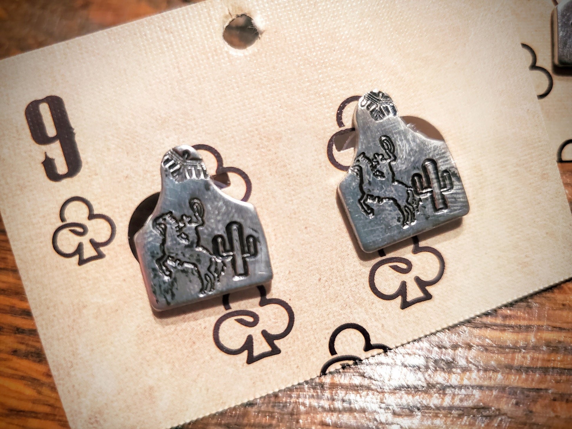 Handmade Western Stamped Cattle Ear Tag Stud Earrings