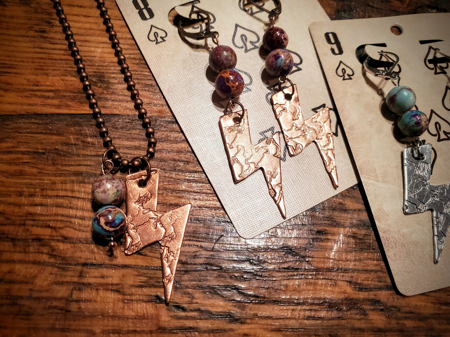 Handmade Western Stamped Lightning Bolt Earrings & Necklaces