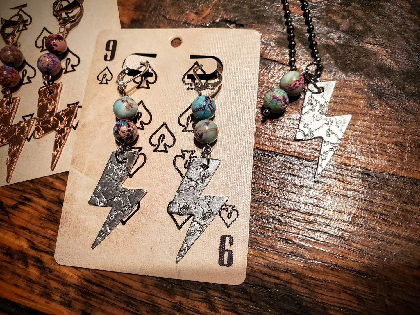 Handmade Western Stamped Lightning Bolt Earrings & Necklaces