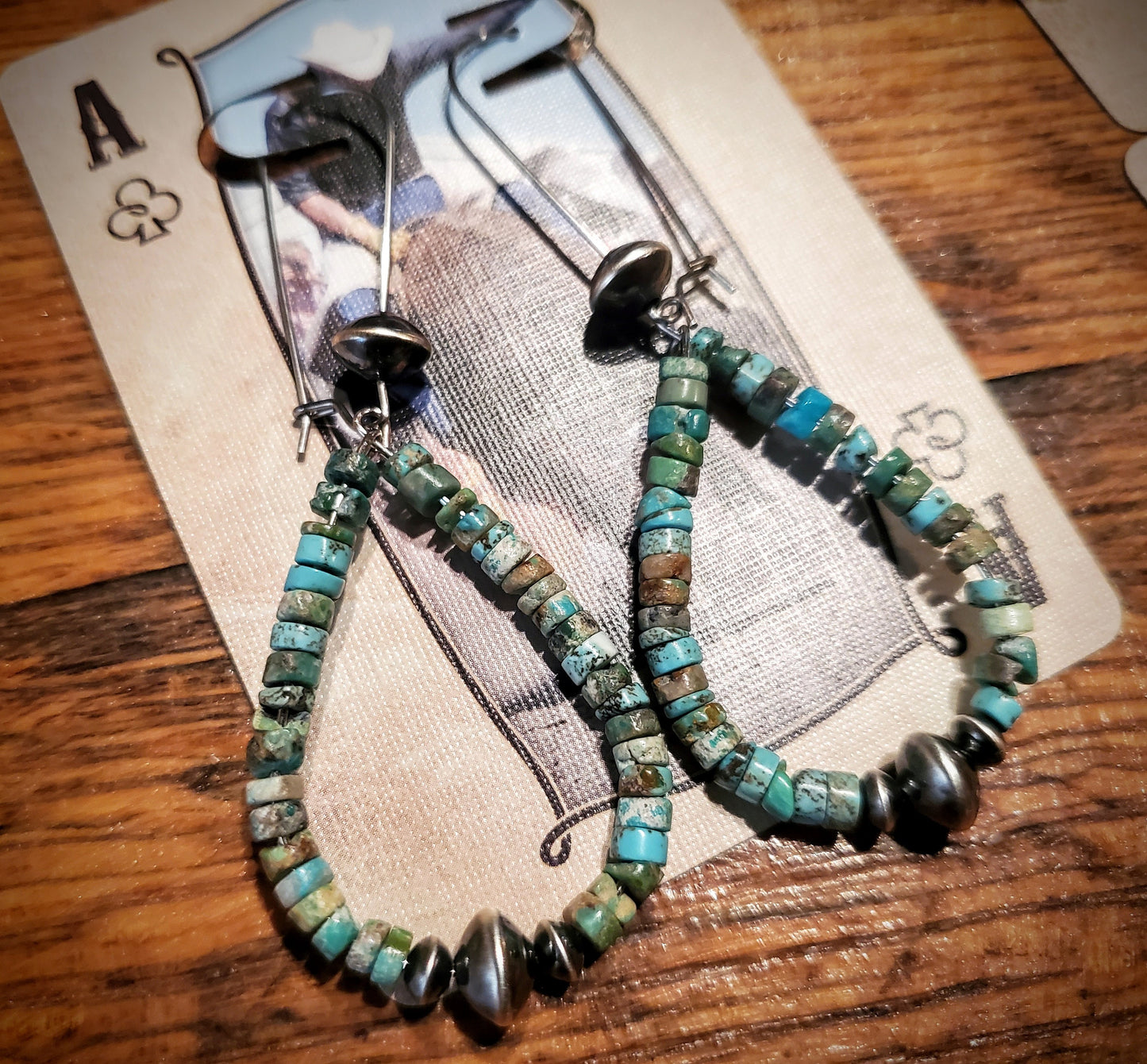 Handmade Genuine Turquoise Earrings with Sterling Silver Navajo Pearls