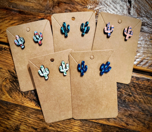 Cactus - Handmade Western Printed Wood Stud Earrings - Hypoallergenic, Pick Your Style!