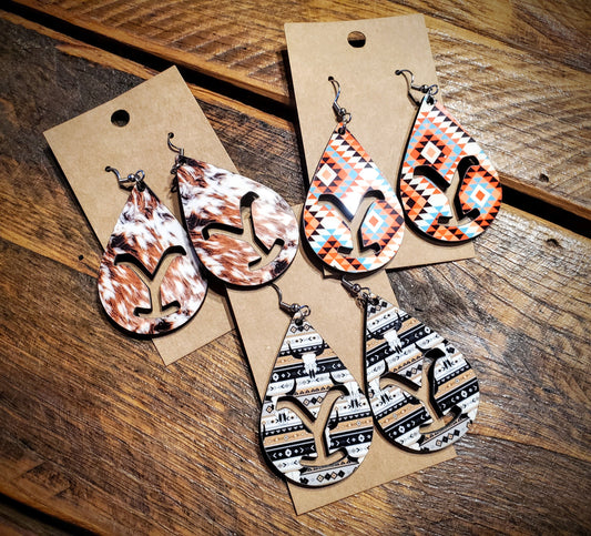 Cattle Brand Earrings - Handmade Western Printed Wood Earrings - Hypoallergenic, Pick Your Style!