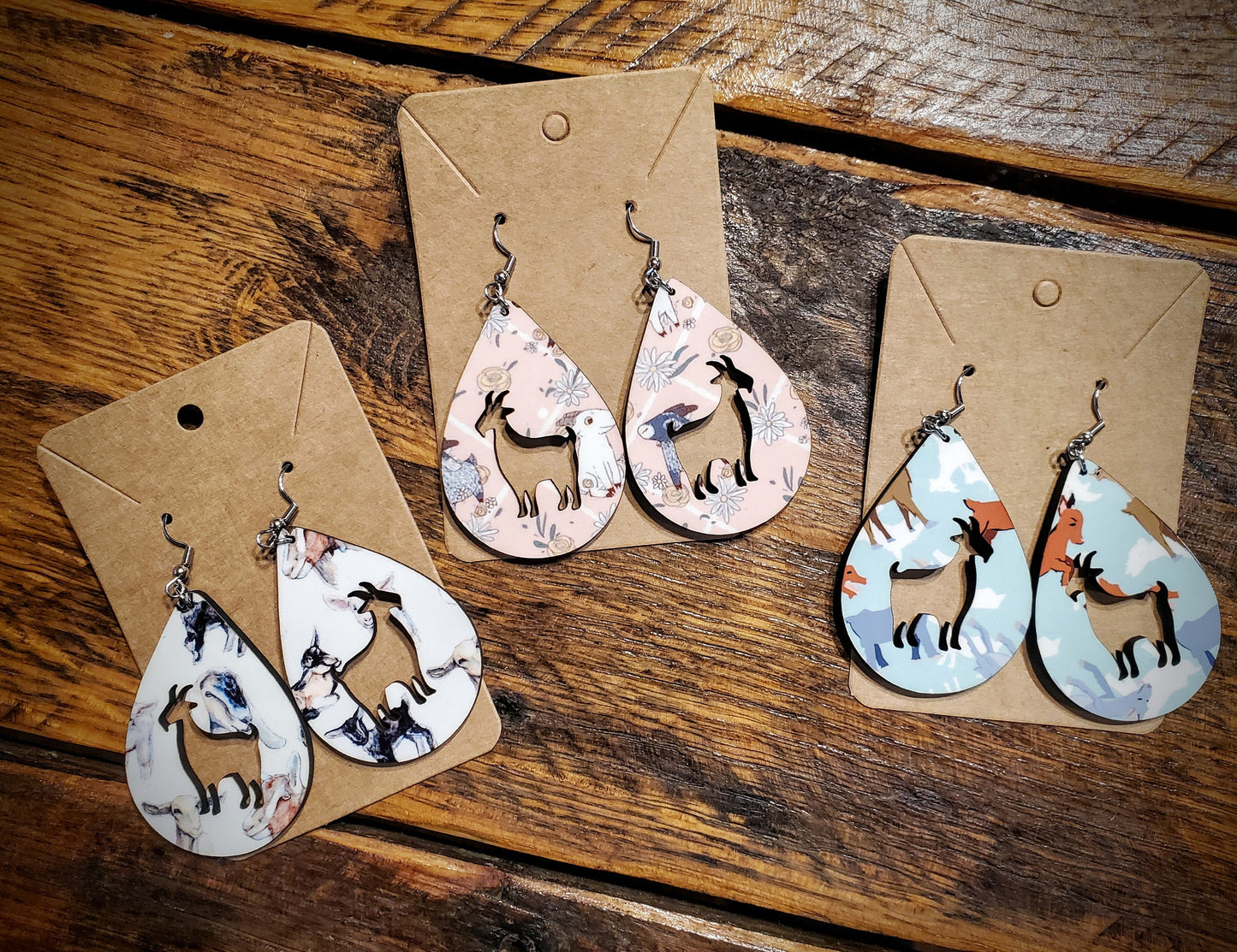 Goats - Handmade Western Printed Wood Earrings - Hypoallergenic, Pick Your Style!