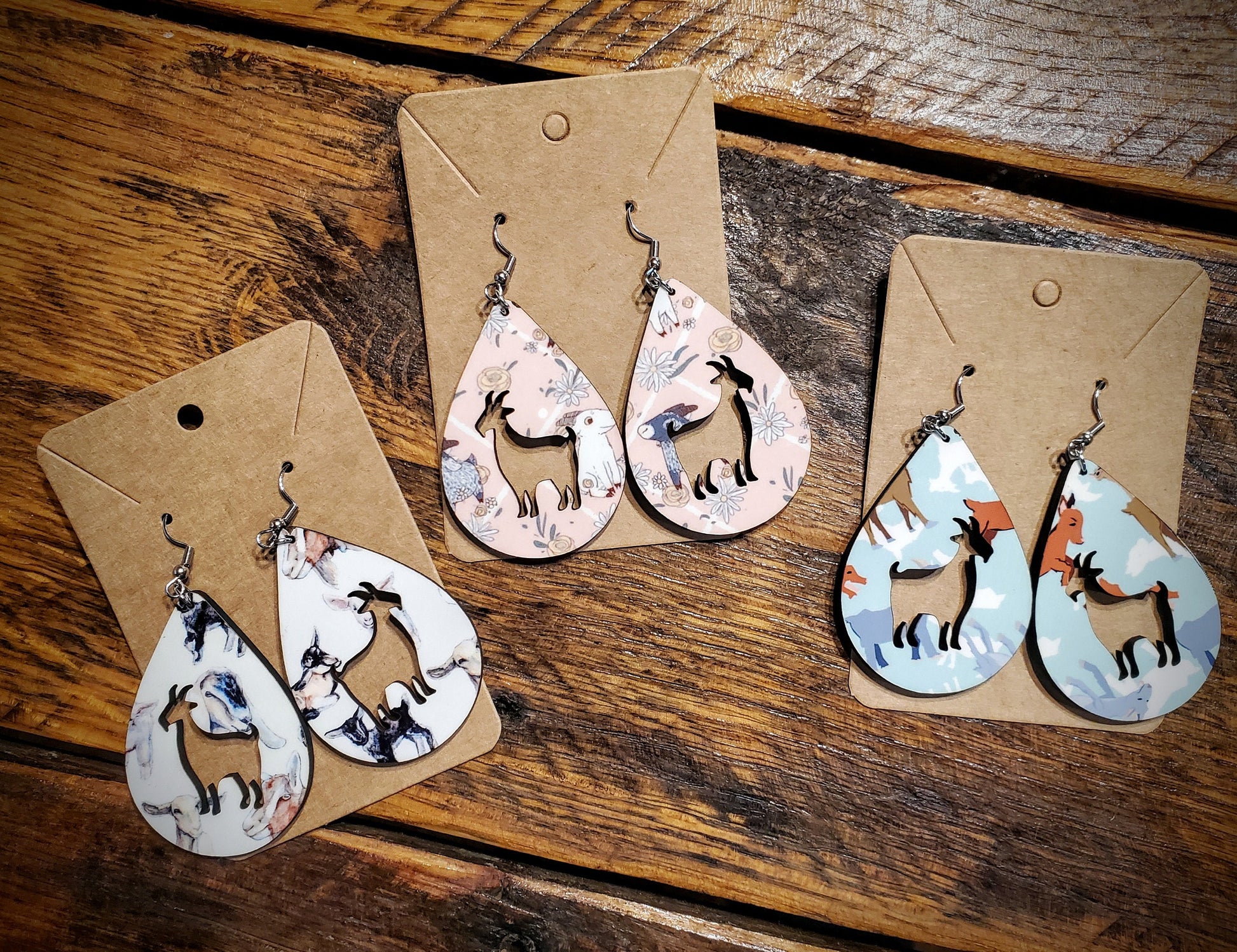 Goats - Handmade Western Printed Wood Earrings - Hypoallergenic, Pick Your Style!