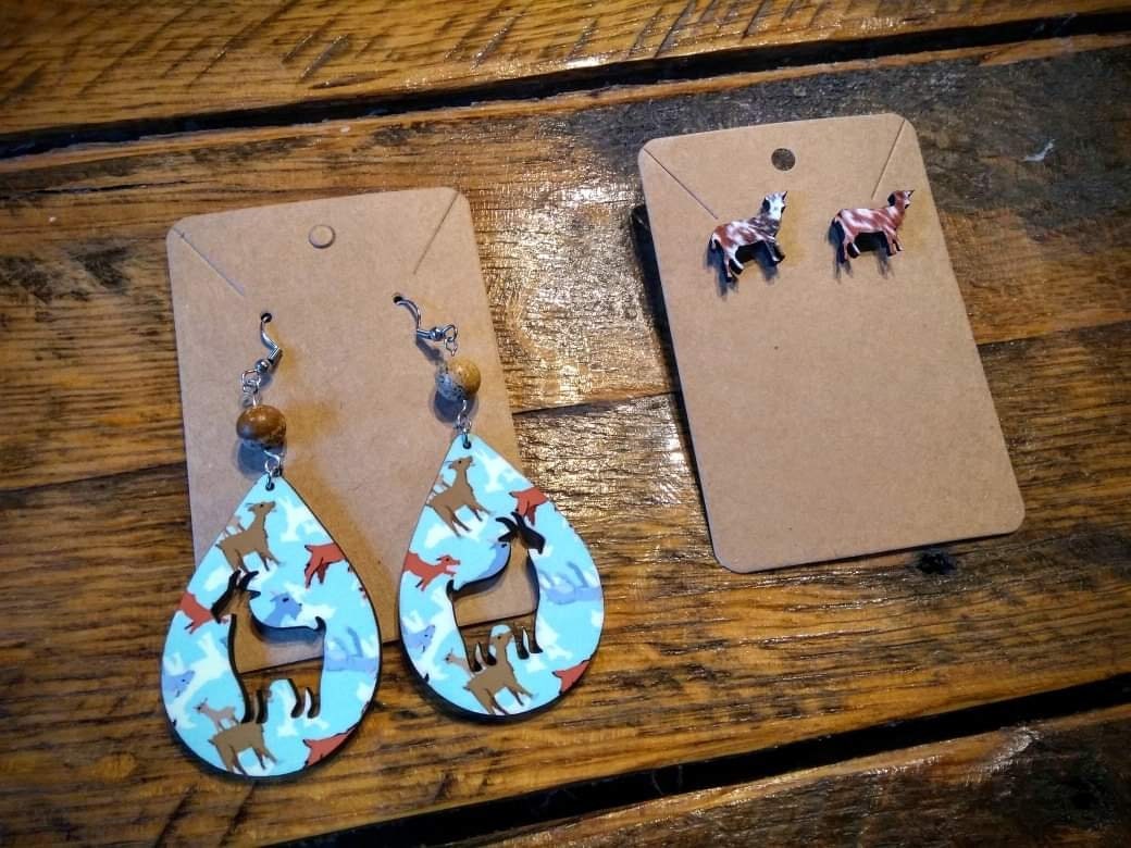 Goats - Handmade Western Printed Wood Earrings - Hypoallergenic, Pick Your Style!