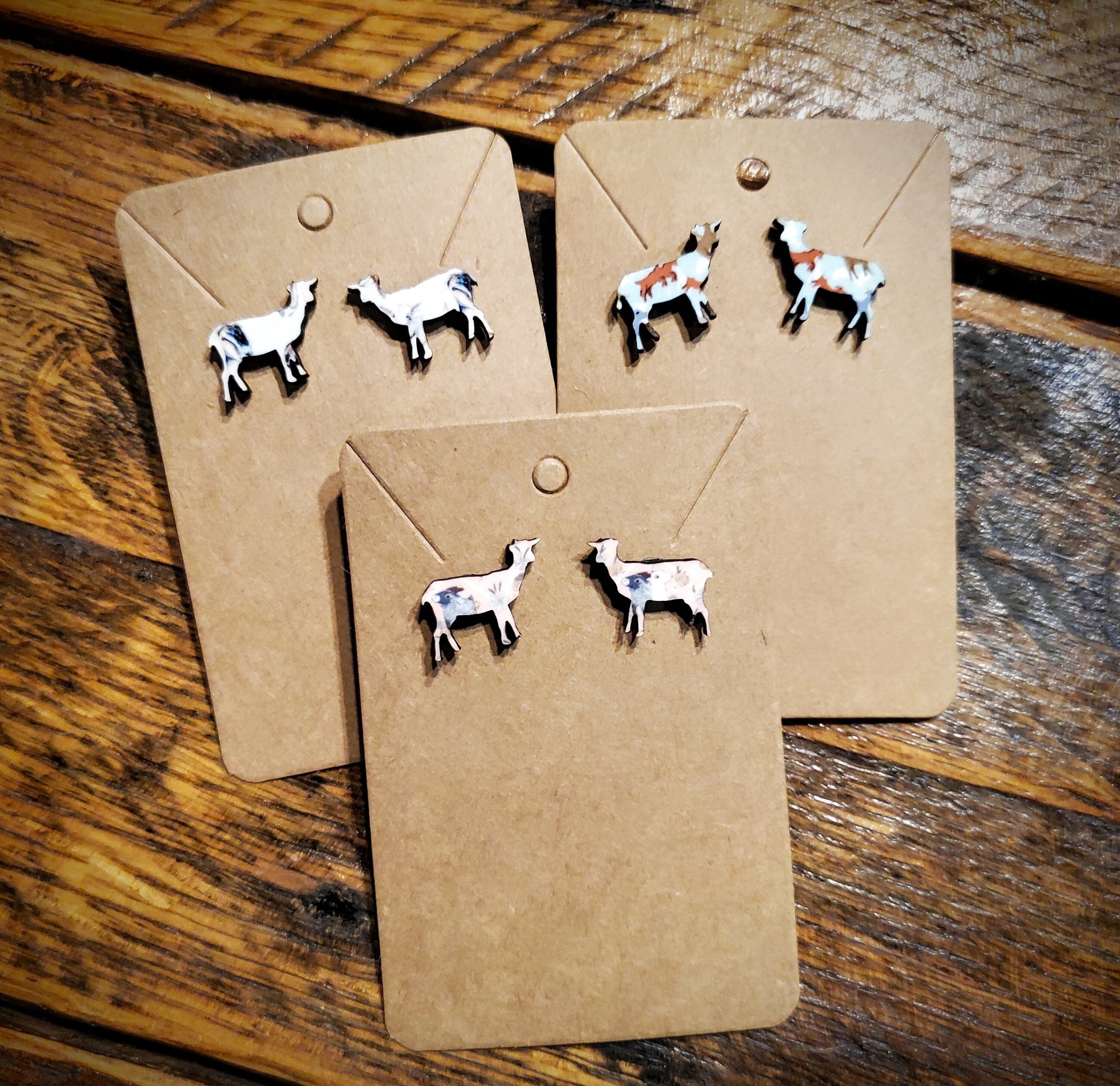 Goats - Handmade Western Printed Wood Stud Earrings - Hypoallergenic, Pick Your Style!