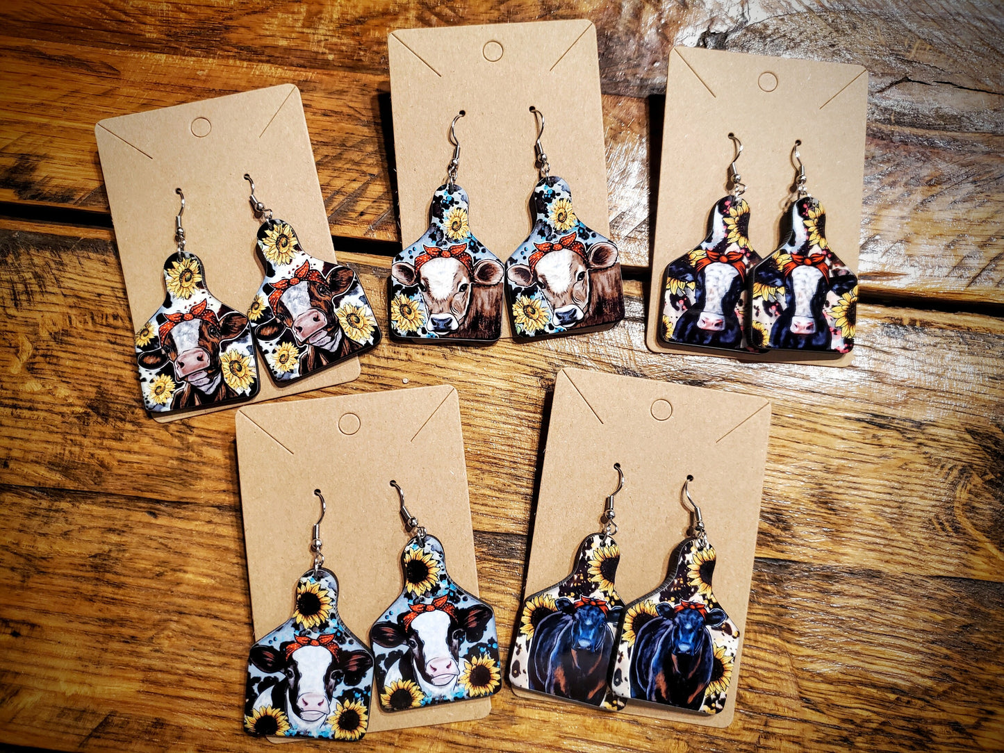 Handmade Cow Printed Wood Earrings & Necklaces - Hypoallergenic, Pick Your Style