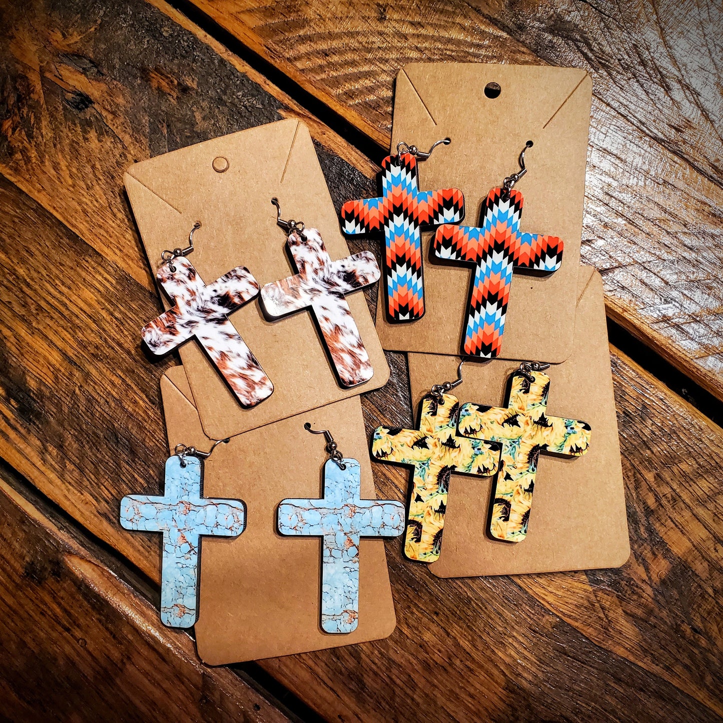 Handmade Cross Printed Wood Earrings - Hypoallergenic, Pick Your Style!