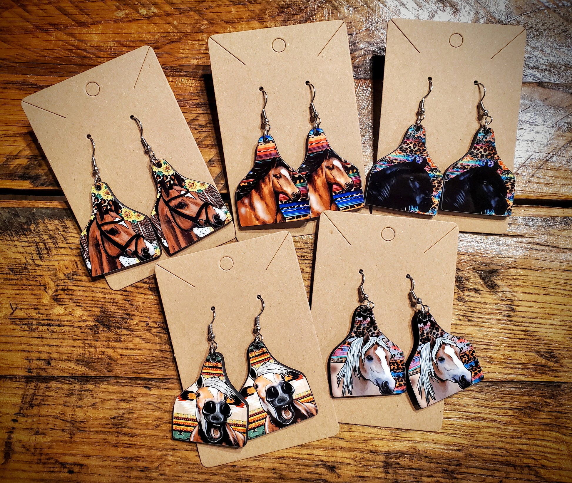 Handmade Horse Printed Wood Earrings & Necklaces - Hypoallergenic, Pick Your Style