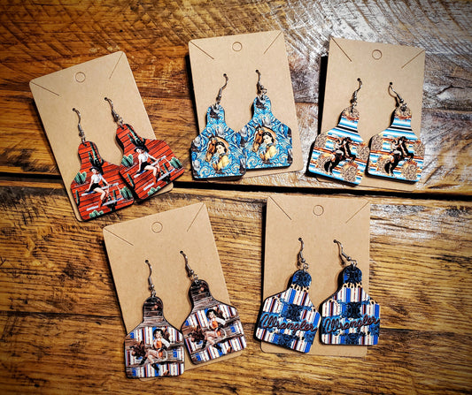 Handmade Vintage Cowgirl Printed Wood Earrings & Necklaces - Hypoallergenic, Pick Your Style