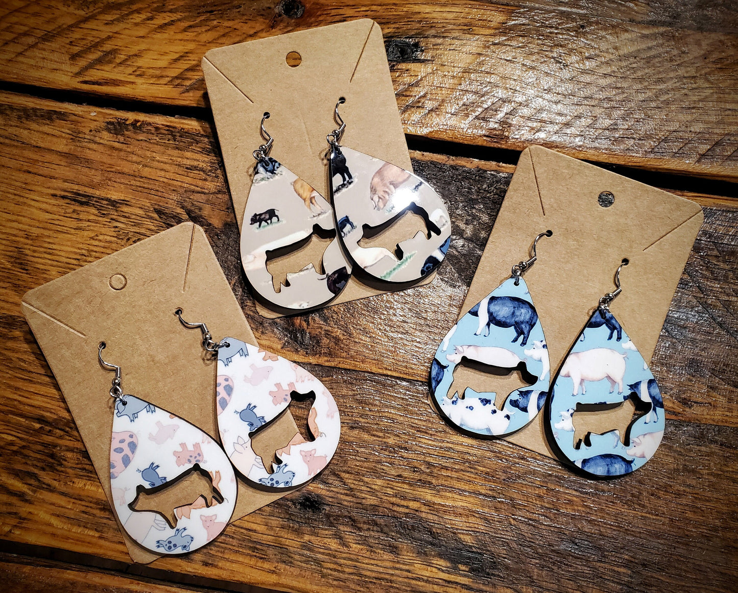 Pigs - Handmade Western Printed Wood Earrings - Hypoallergenic, Pick Your Style!