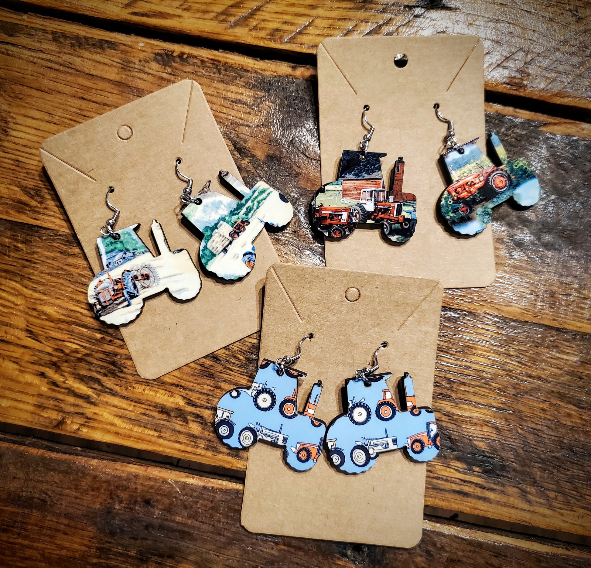 Tractors - Handmade Western Printed Wood Earrings - Hypoallergenic, Pick Your Style!