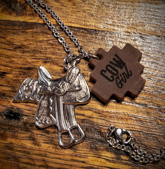 CowGirl - Handmade Western Dainty Engraved Leather Necklace Hypoallergenic