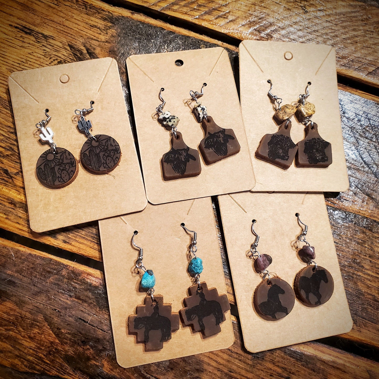 Handmade Dainty Western Engraved Leather Earrings - Hypoallergenic, Pick Your Style